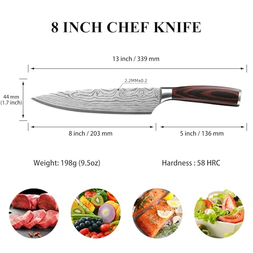 Sunnecko Chef Knife 8 inch High Carbon Stainless Steel Ultra Sharp Gyutou Cutting Knife with Sheath and Gift Box for Fam