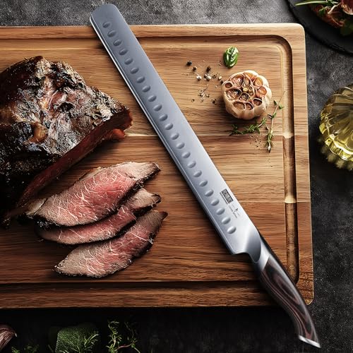 Japanese High Carbon Steel 12 Inch Carving Knife for Meat Cutting and BBQ
| Ergonomic Pakkawood Handle 12 Inch Carving