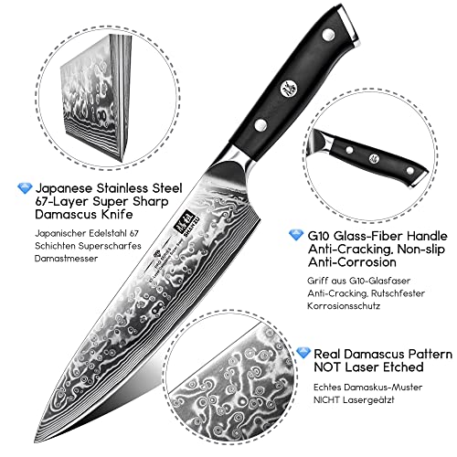 SHAN ZU 8 Inch Japanese Steel Damascus Chef Knife for Professional Chefs in Kitchen
| SHAN ZU High Carbon Super Steel K