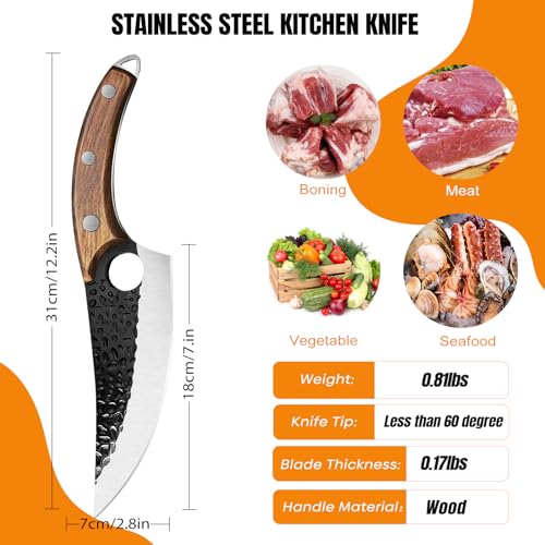 High Carbon Steel Hand Forged Boning Knife for Kitchen & Camping
| Viking & Japanese Blades Butcher Knife with Sheath,