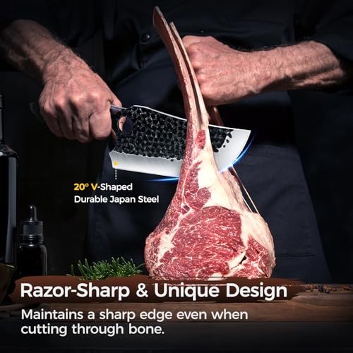 High Carbon Hand Forged Japanese Butcher Knife Set of 3 for Men Outdoor Cooking BBQ Camp Gift