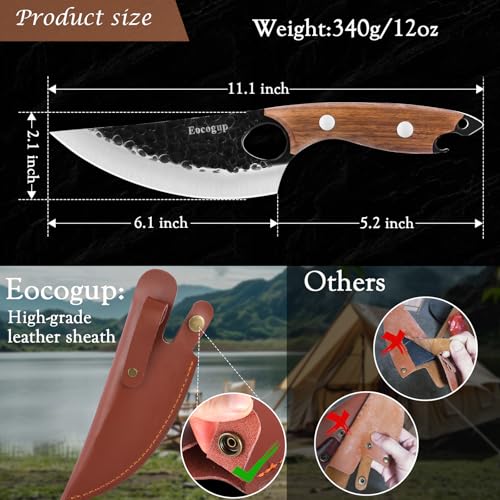Chef Knife 11.1 Inch with Leather Sheath - Multipurpose Sharp Kitchen Knife for Home,Outdoor, and Camping Use - Opens Be