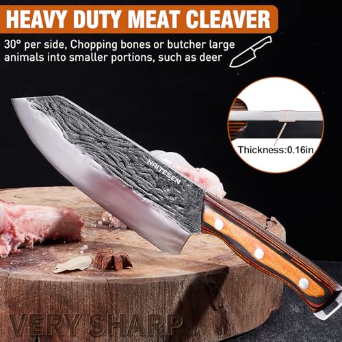 4PCS Hand Forged Butcher Knife and Kitchen Knife Set for Meat Cutting BBQ Gifts Heavy Duty Meat Cleaver Serbian Chef Kni