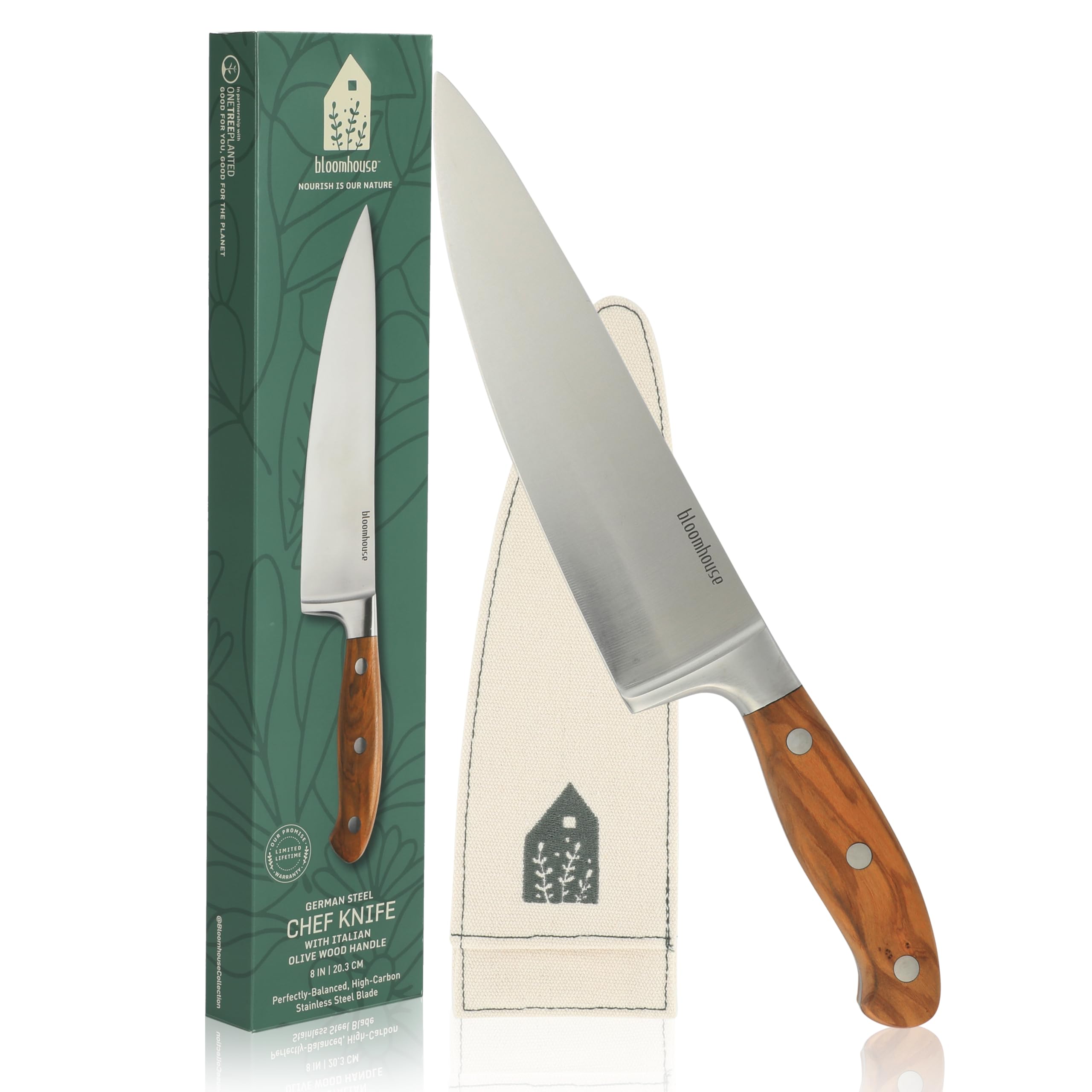 Oprah's Favorite Things 8 Inch German Steel Chef Knife with Italian Olive Wood Forged Handle for Kitchen Professionals