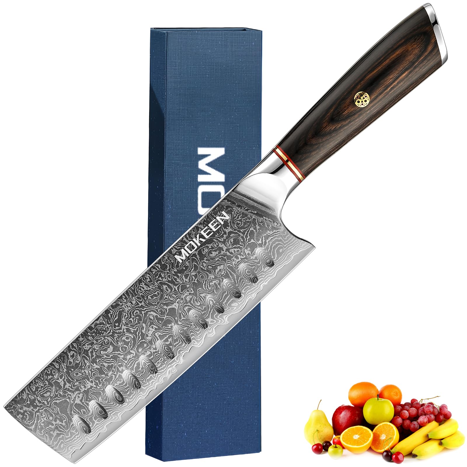 Nakiri 7 Inch 67 Layers VG10 Damascus Steel Kitchen Knife for Home Cooking - PakkaWood Handle Cleaver Chef Knife Gift Bo