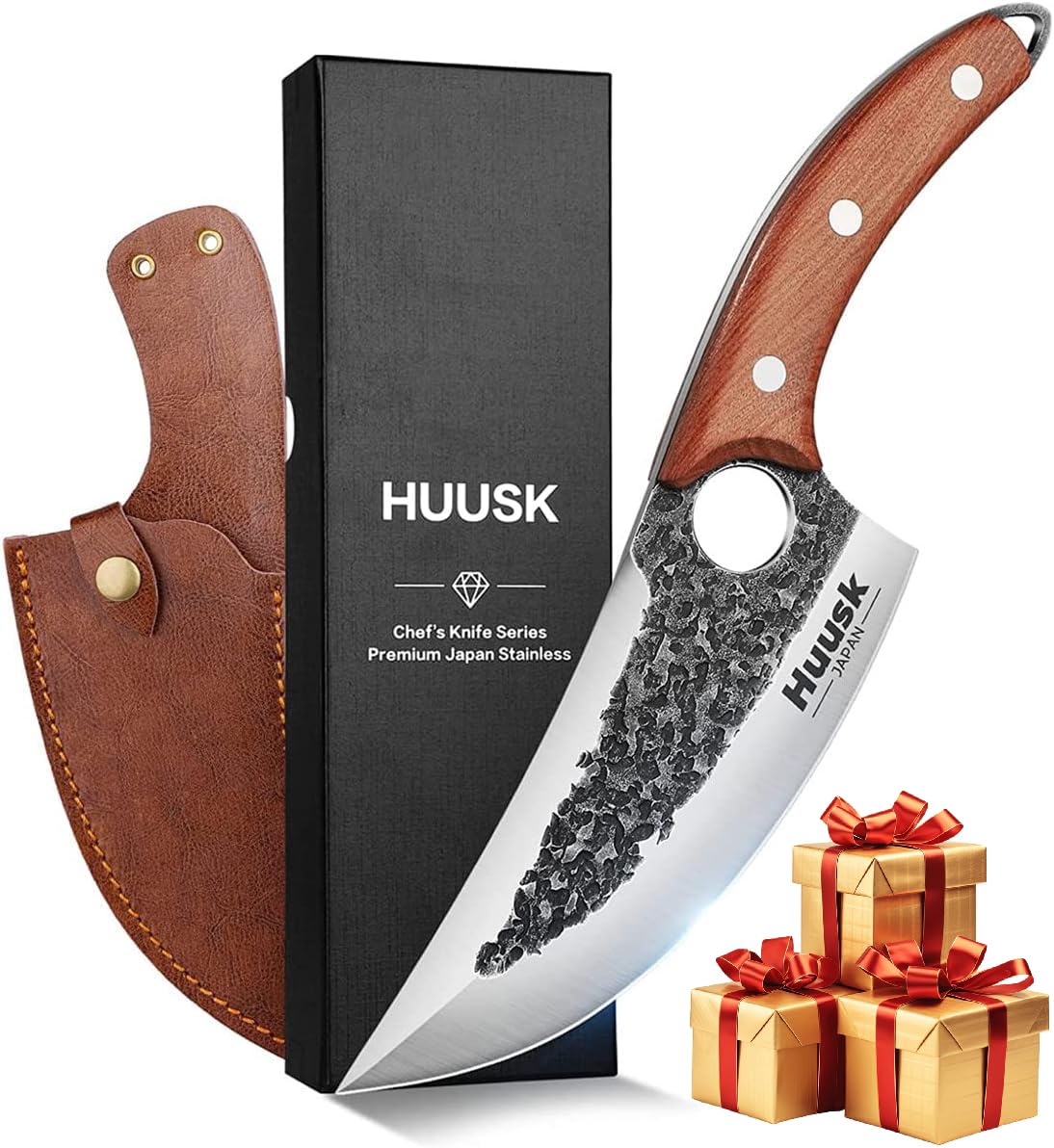 Huusk Chef Knife - Japanese Butcher Curved Boning Knife for Cutting, Cooking - Professional Kitchen Gear for Butchering