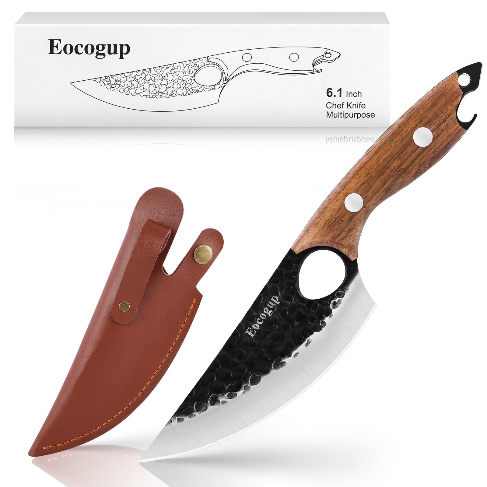 Chef Knife 11.1 Inch with Leather Sheath - Multipurpose Sharp Kitchen Knife for Home,Outdoor, and Camping Use - Opens Be