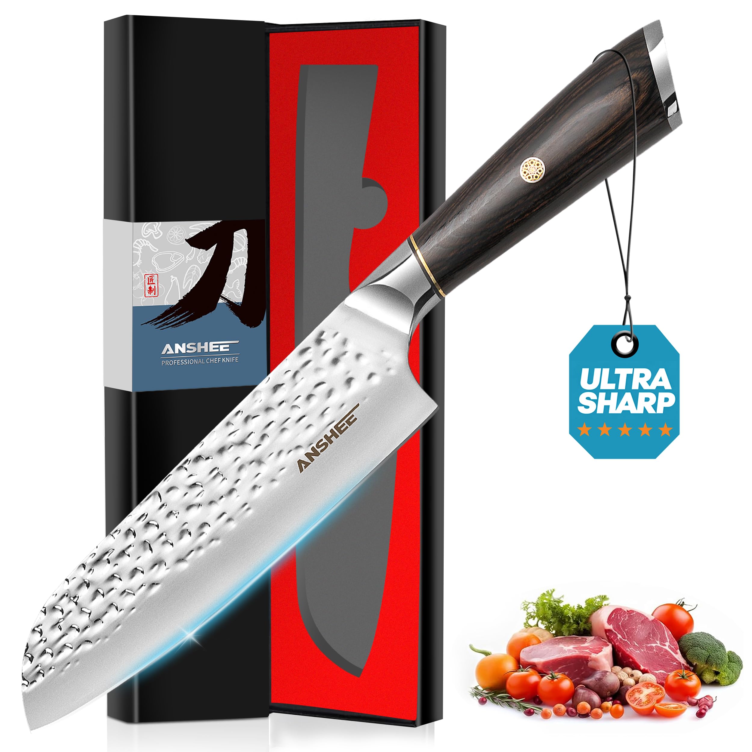 7 Inch Japanese Santoku Knife - Precision Cold Forged Chef Knife for Slicing Meat, Vegetables, Fruits, Multipurpose Kitc